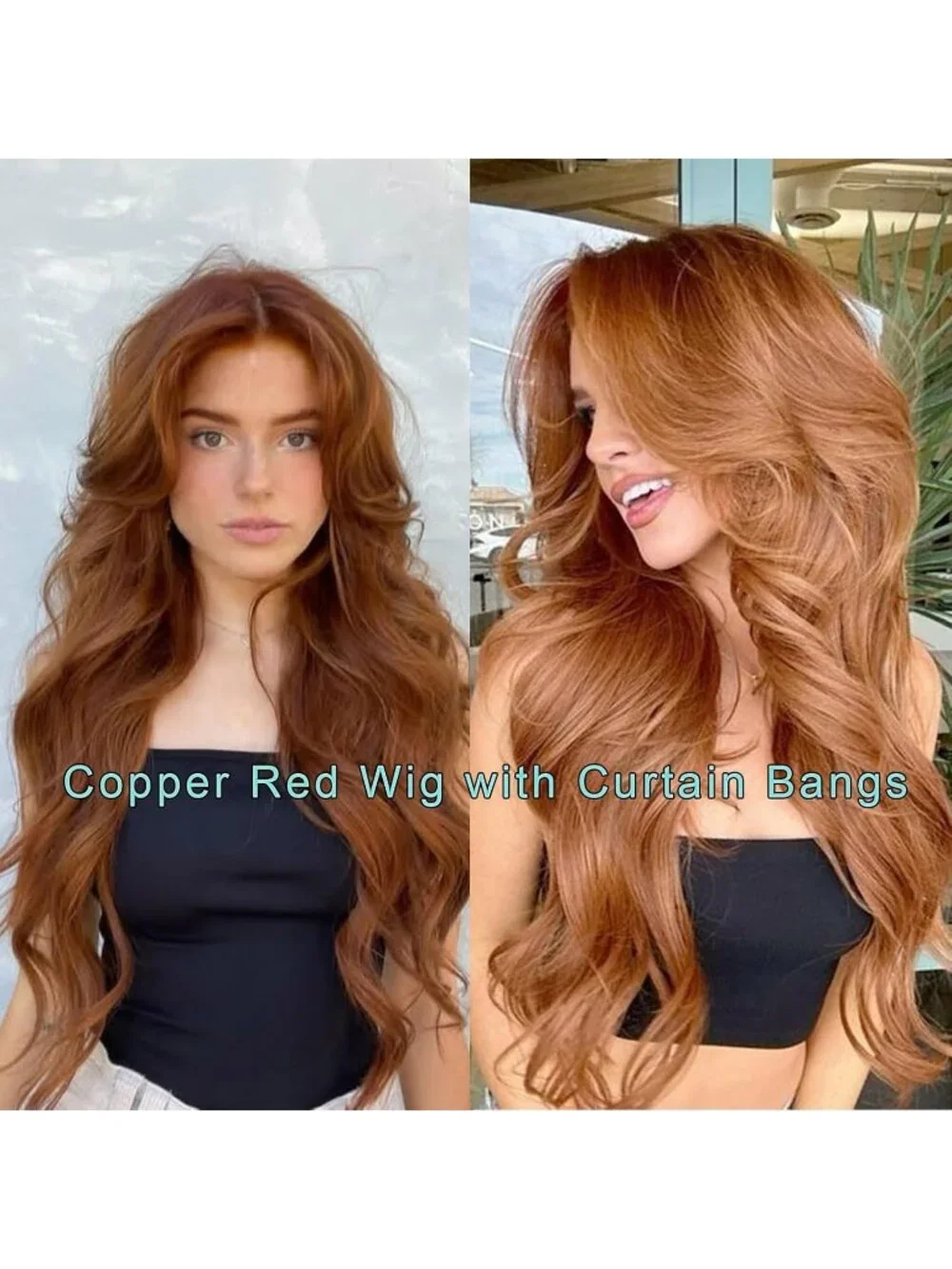 Women's Copper Red Long Blonde Wavy Synthetic Platinum Layered Classic Wigs